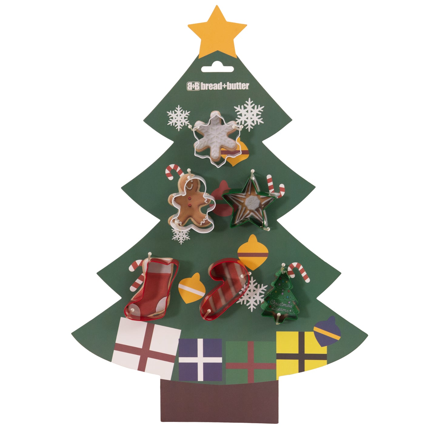 Set of 6 Bread and Butter Cookie Cutter Set - Tree, Sock, Gman, flake, Star, Candy