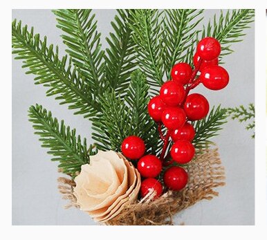 Mini Christmas Pine Tree Decoration - 10.24 Inches Tall with Red Berries and Burlap Base (4 trees)