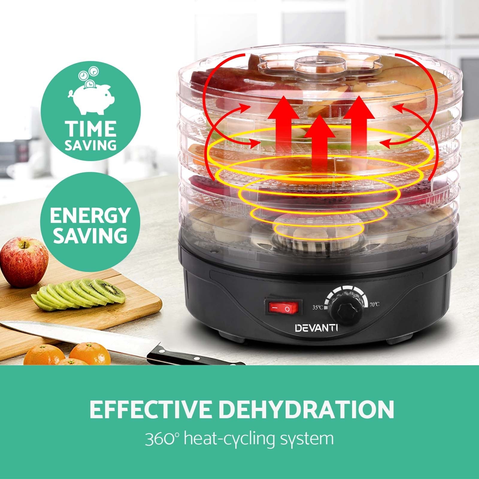 5 Trays Food Dehydrator Fruit Dehydrators Pet Beef Jerky Dryer Black