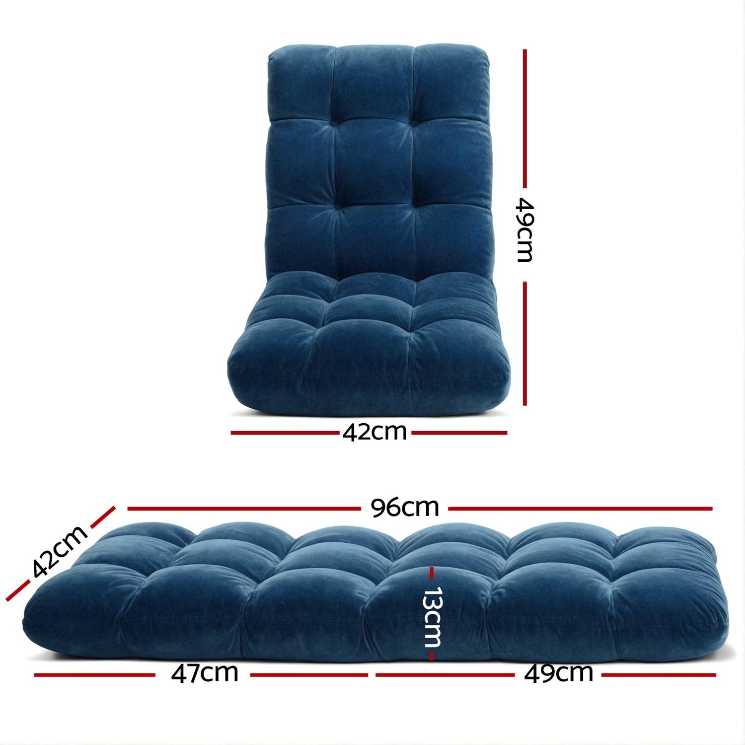 Artiss 2PCS Floor Lounge Sofa Bed Flannel Fabric Navy