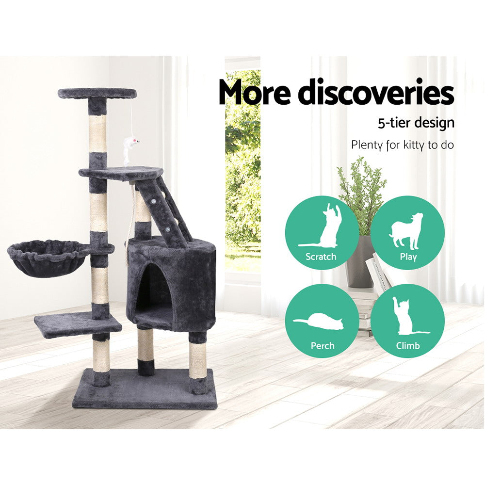 TGO Cat Tree 120cm Tower Scratching Post Scratcher Wood Condo House Bed Toys