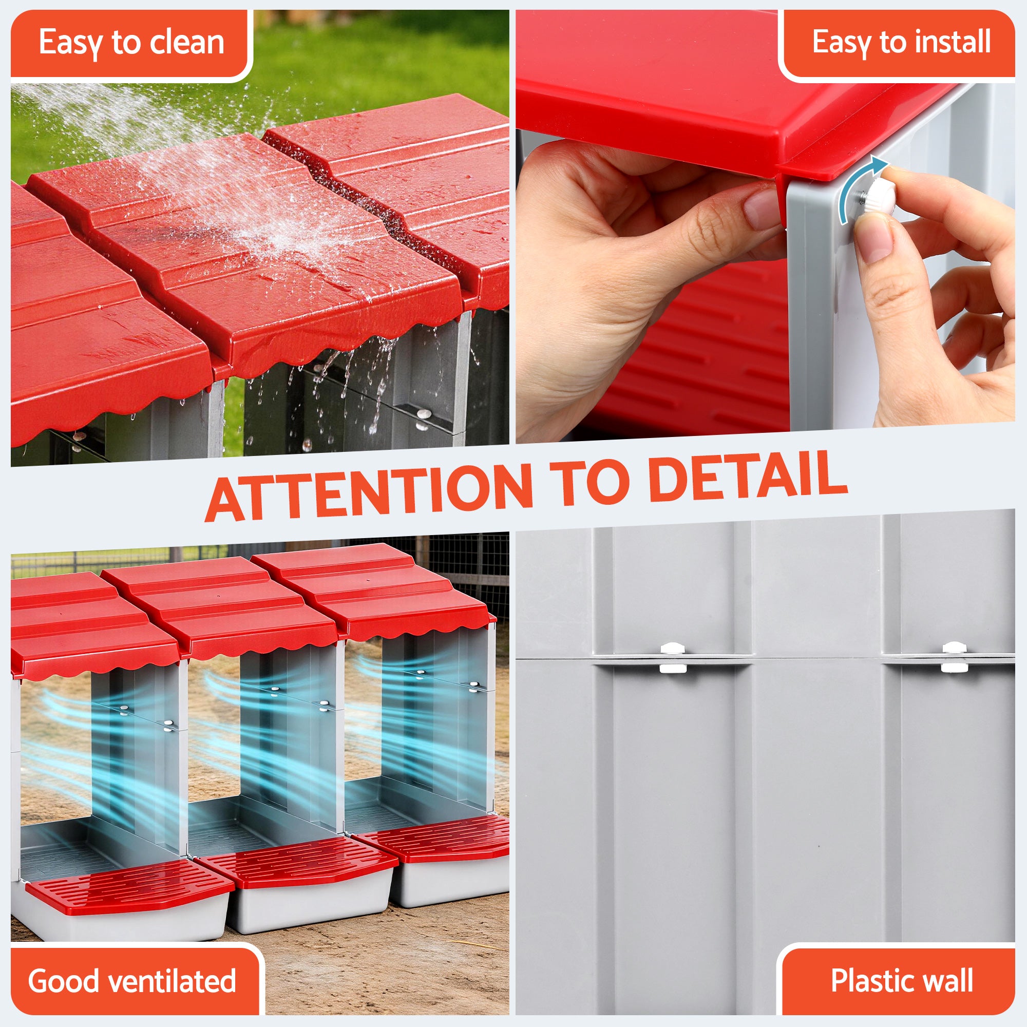 i.Pet Chicken Nesting Box 3 Hole Roll Away Poultry Hen Laying Egg Hutch Red