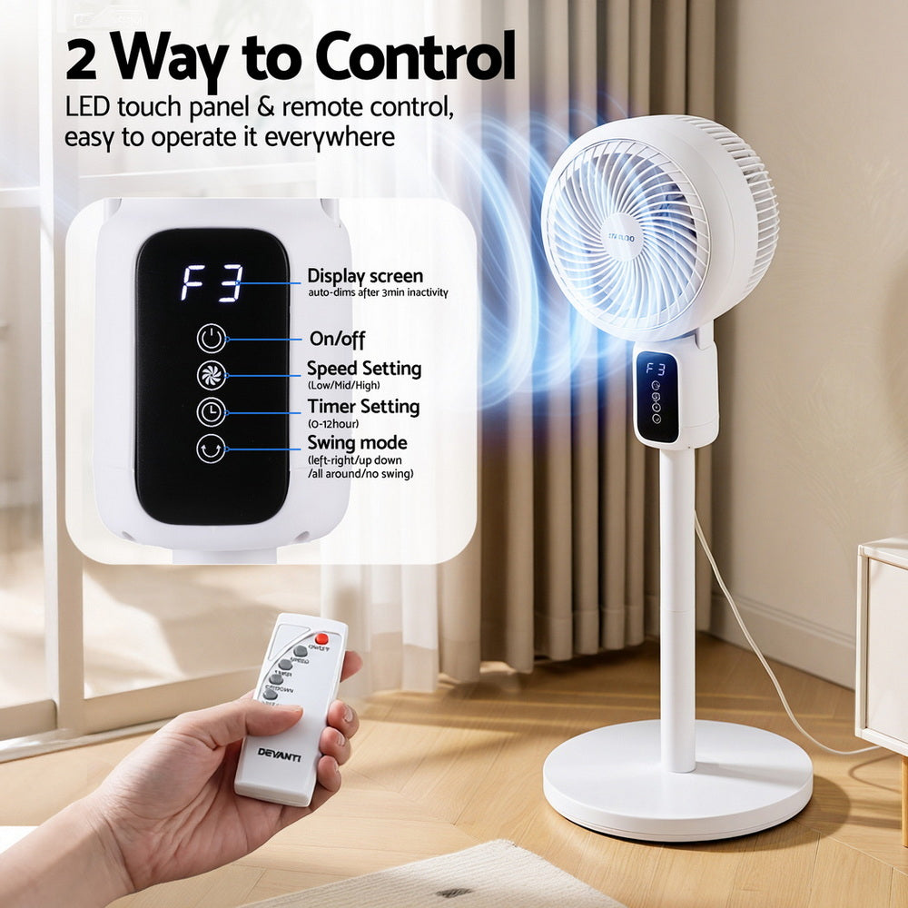 Pedestal Fan W/ Remote 3 Speed 12H Timer Height Adjustable Cooling Fan