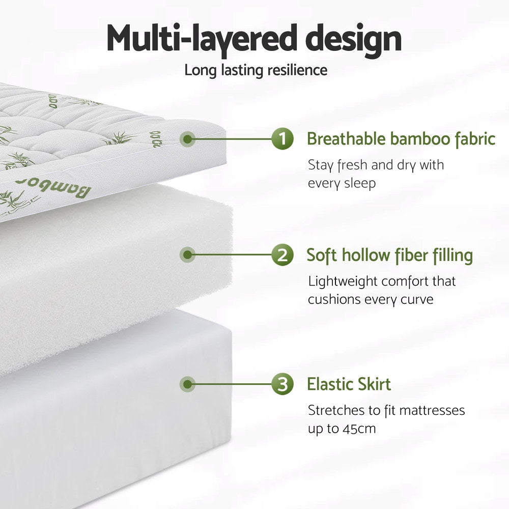 Giselle Mattress Topper 11cm Pillowtop toppers Bamboo Single
