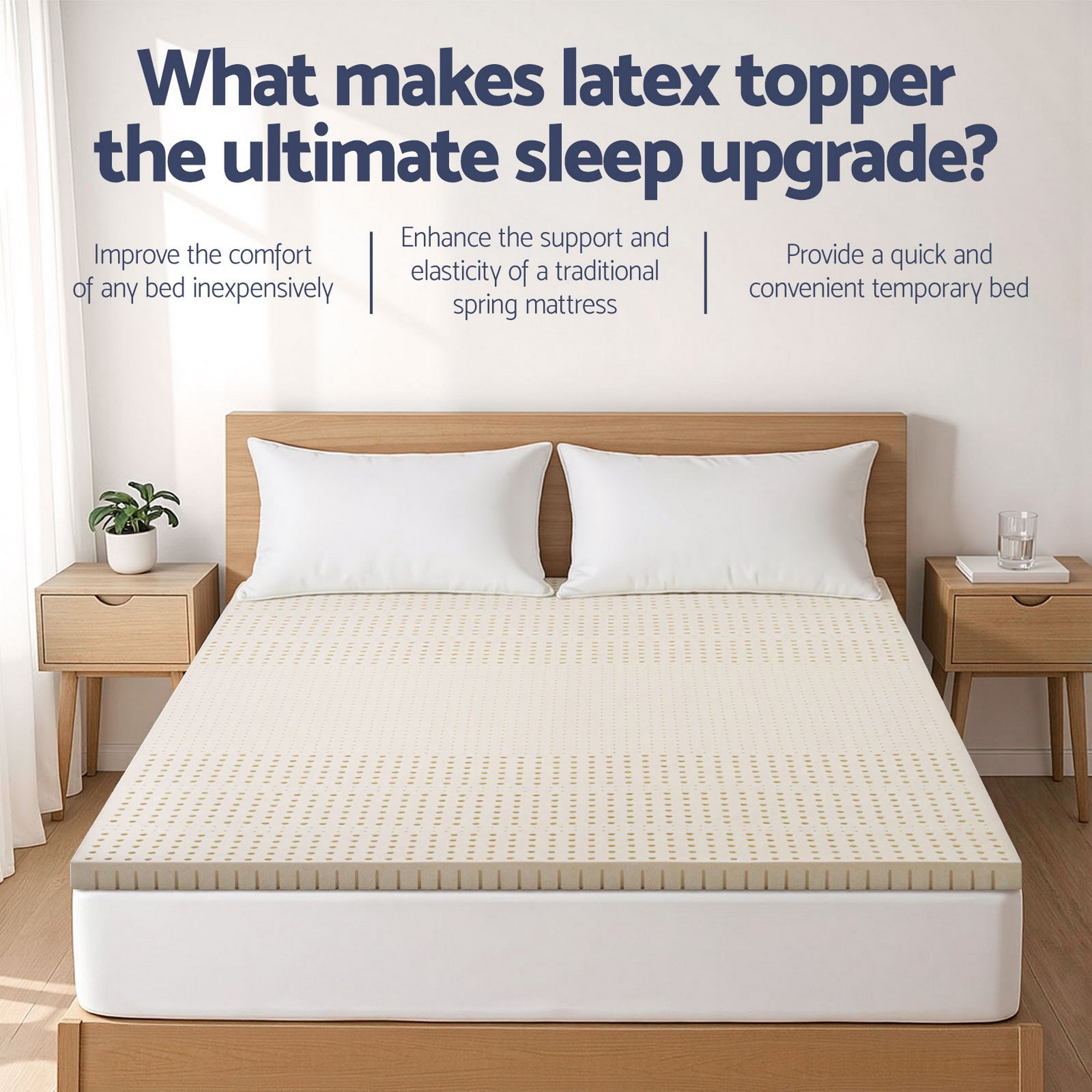Giselle Bedding Latex Topper 100% Natural Latex Toppers 7-zone w/ Ice Silk Cool-touch Fabric Cooling Cover Queen 5cm