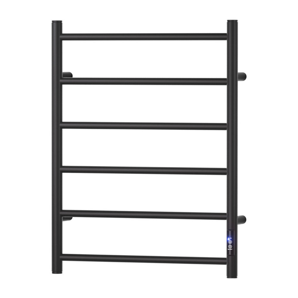 Heated Towel Rail 6 Round Bars  with Timer Electric Heater Warmer Rack