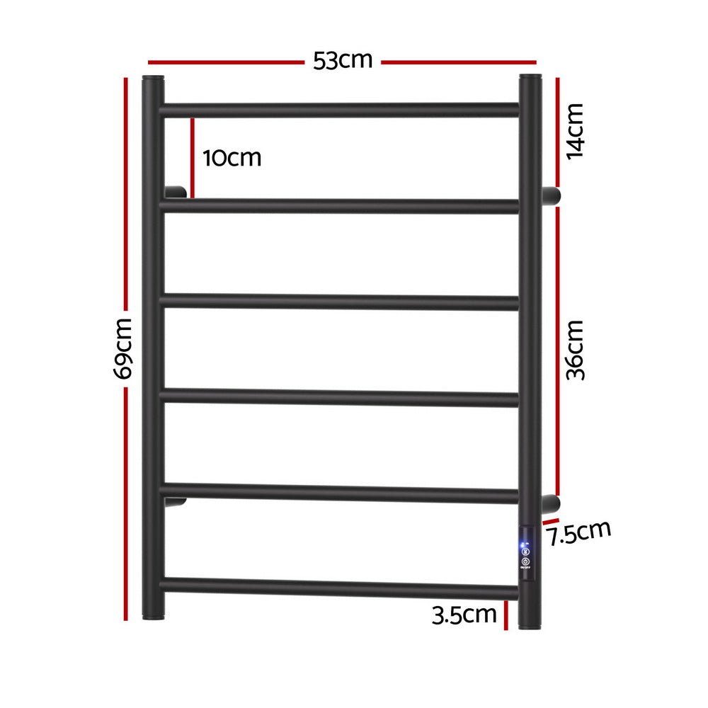 Heated Towel Rail 6 Round Bars  with Timer Electric Heater Warmer Rack