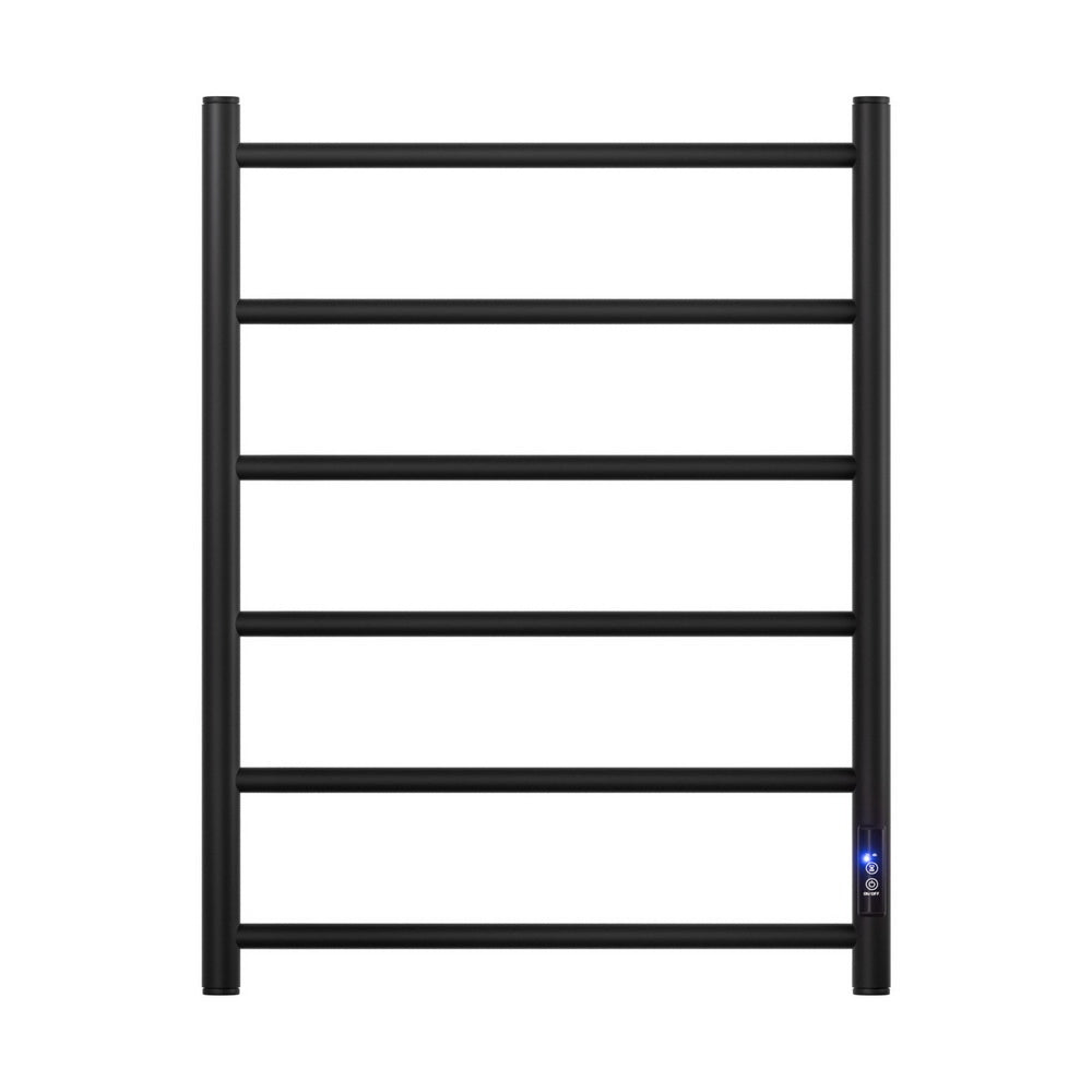 Heated Towel Rail 6 Round Bars  with Timer Electric Heater Warmer Rack