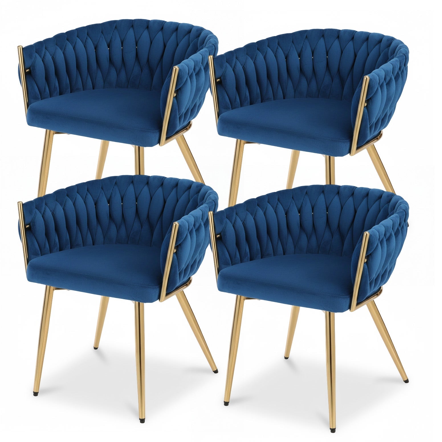 1 Set of 4  Dining Chairs Velvet Weaving Armchair Blue