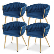 1 Set of 4  Dining Chairs Velvet Weaving Armchair Blue