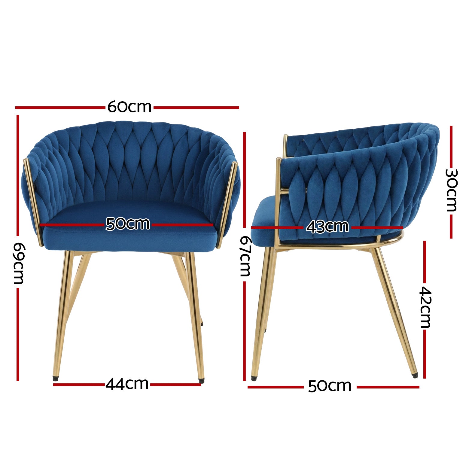 1 Set of 4  Dining Chairs Velvet Weaving Armchair Blue