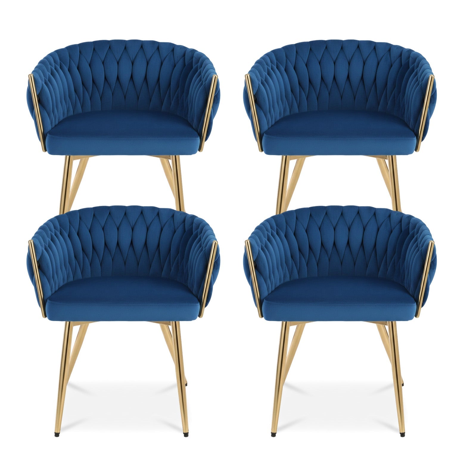 1 Set of 4  Dining Chairs Velvet Weaving Armchair Blue