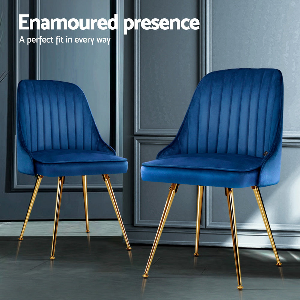 Dining Chairs Set of 4 Velvet Channel Tufted Blue
