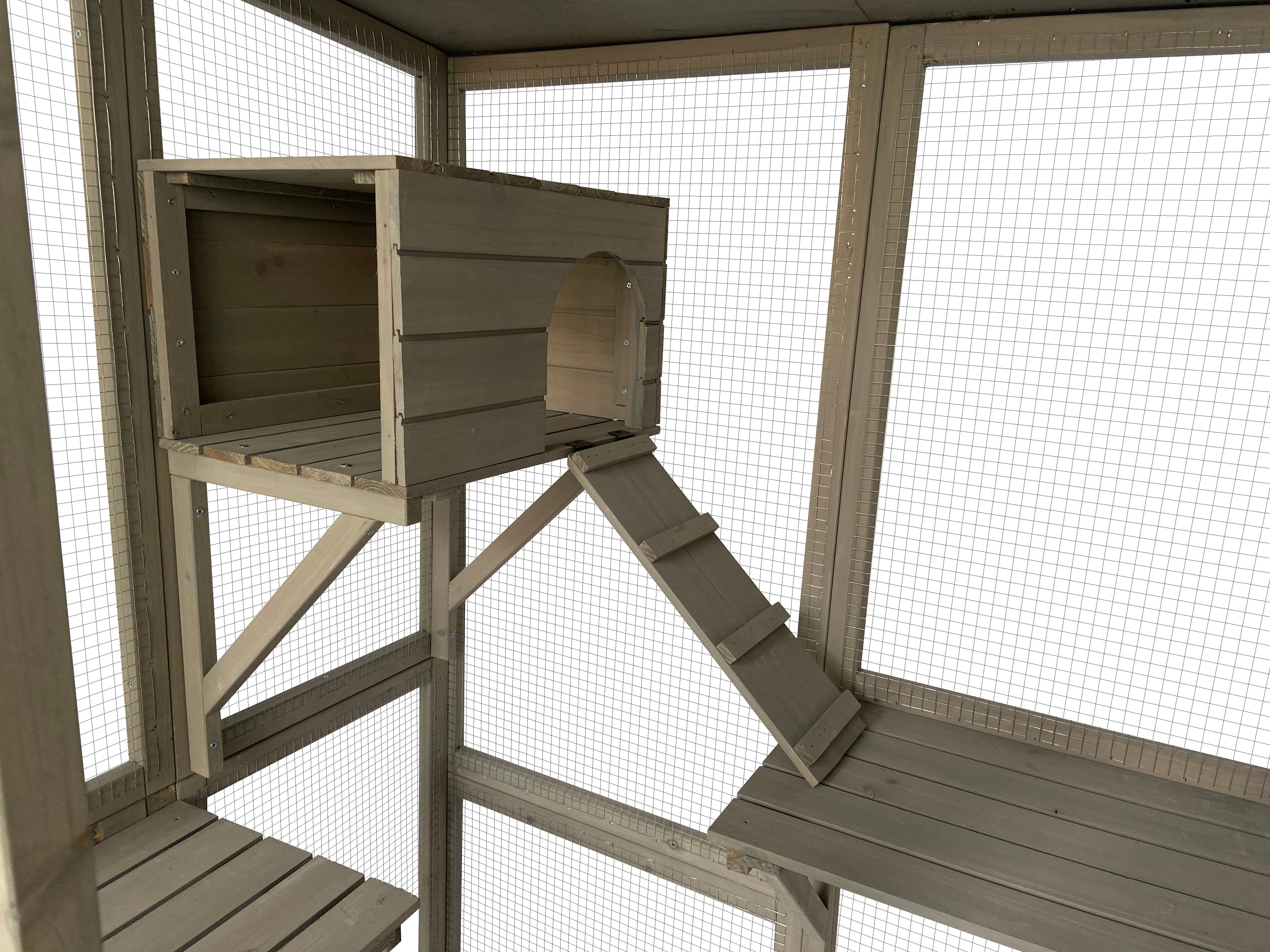 Wooden Cat Cage Walk in Cat Condo House Kitten Ferret Enclosure Cage