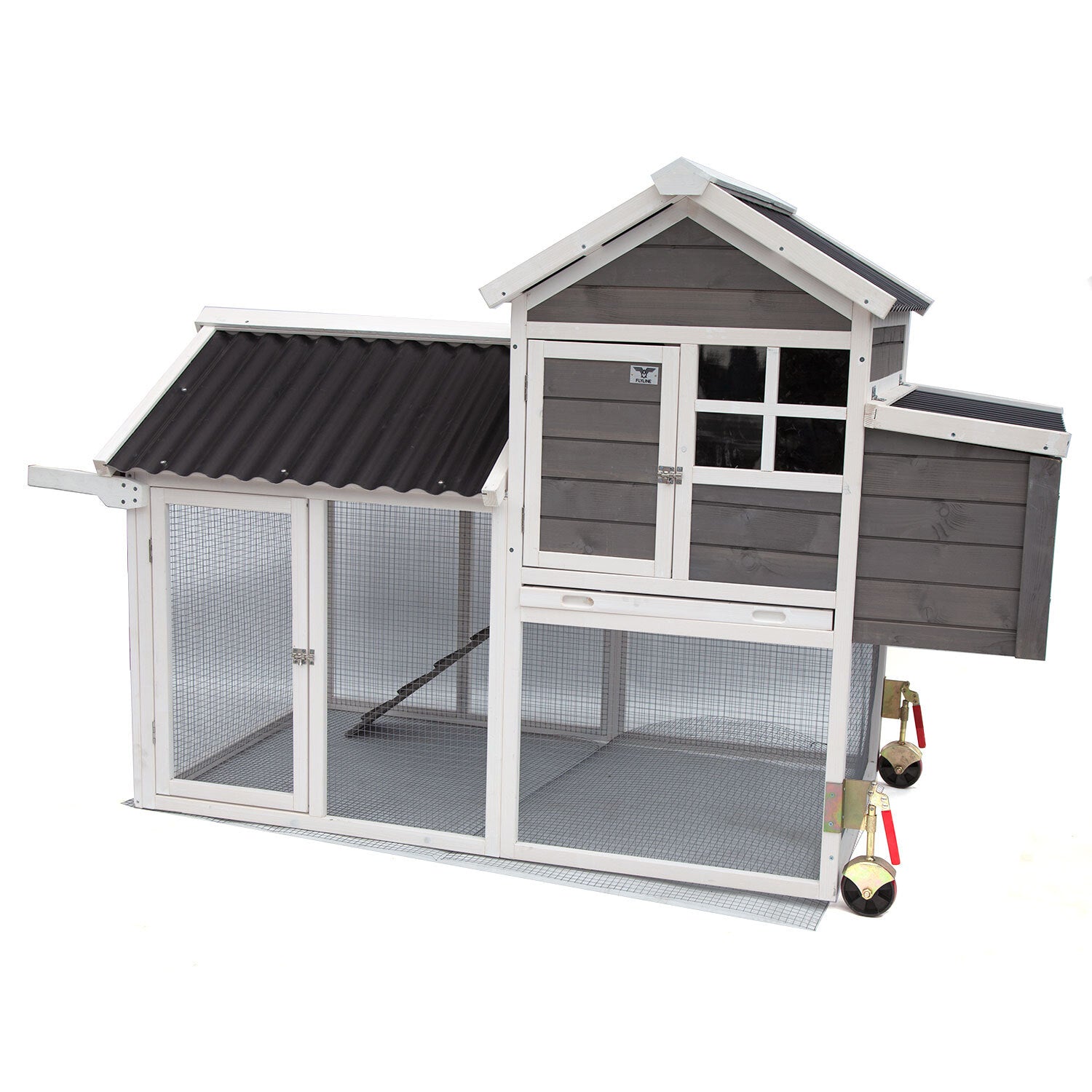 WOODEN CHICKEN RANCH CHICKEN COOP WITH RUN ON WHEEL PVC ROOF
