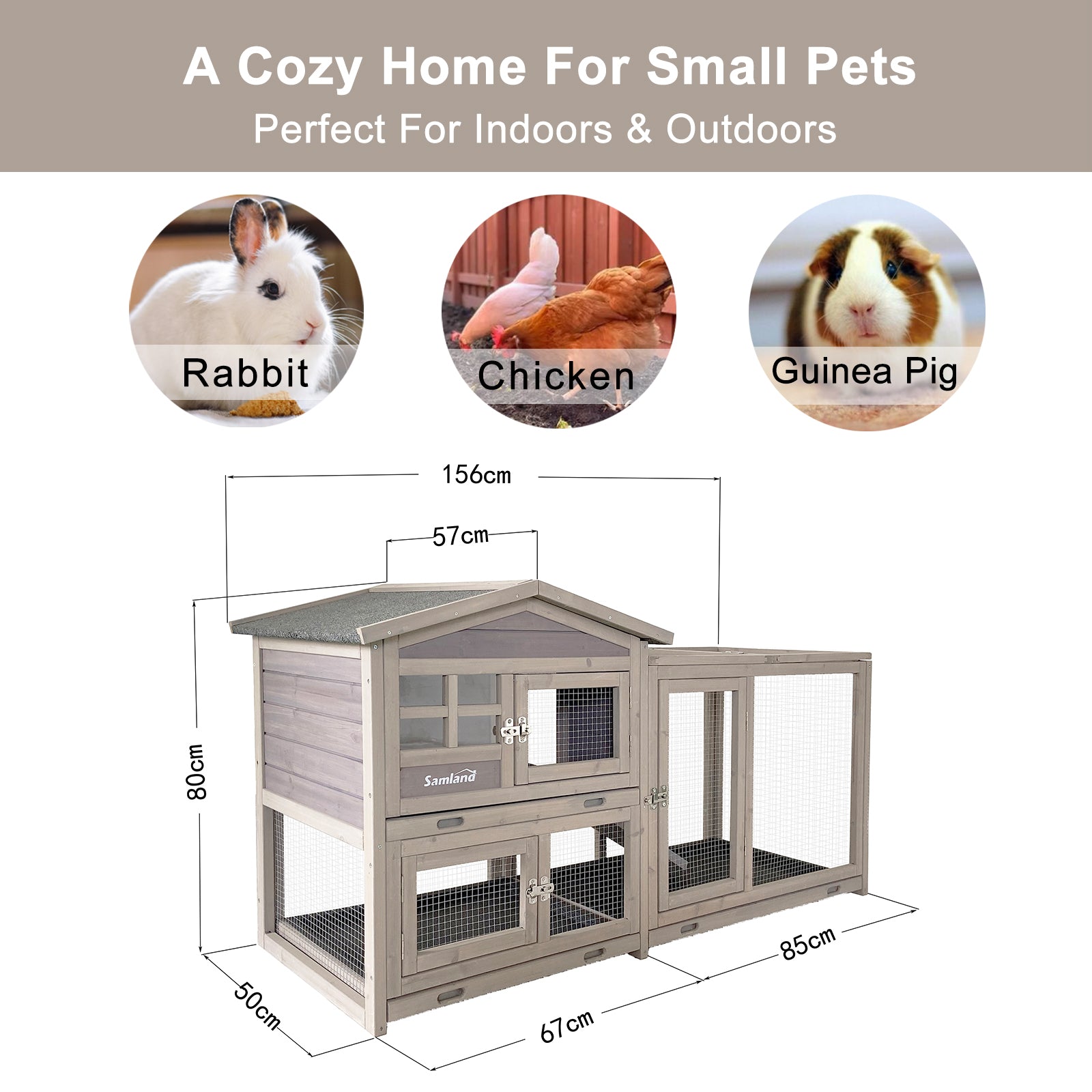 Rabbit Hutch Cage Indoor and Outdoor Chicken Coop Guinea Pig Cage Bunny Cage Waterproof Roof