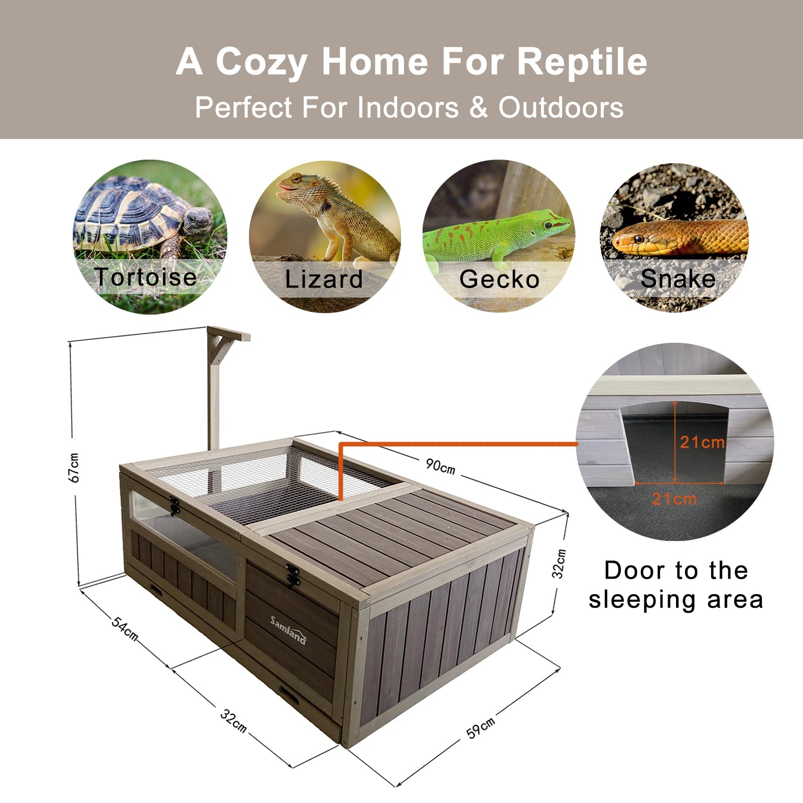 Wooden Tortoise House Cage, Indoor Enclosure House Reptile Habitat Cage Box