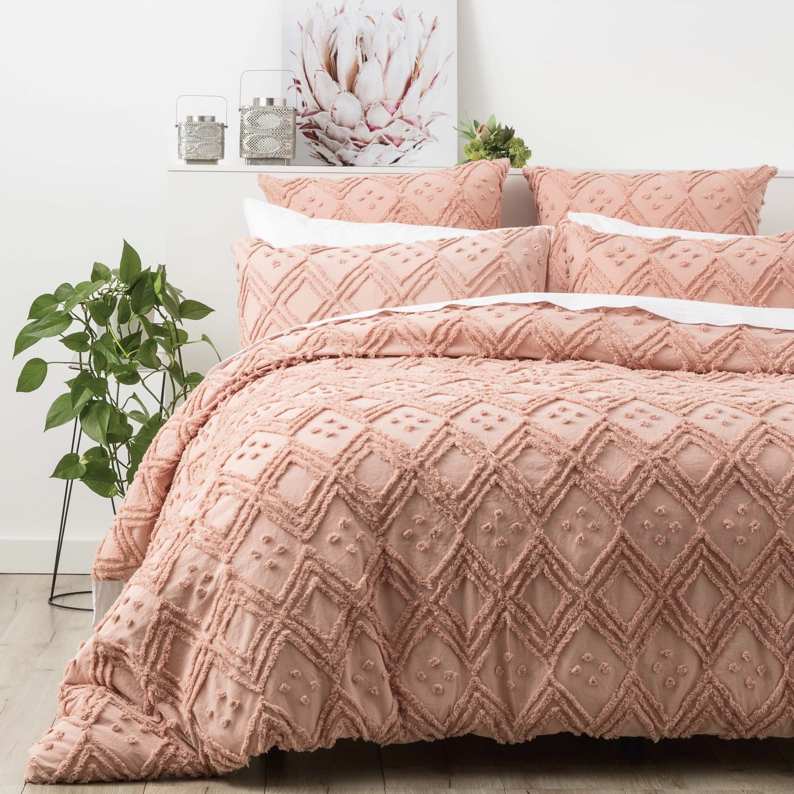 Medallion Cotton Vintage Washed Tufted Blush Quilt Cover Set by Park Avenue Super King