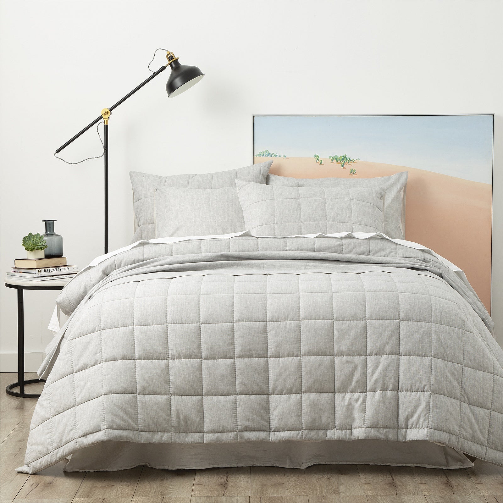 Paradis Washed Chambray Charcoal Quilted Quilt Cover Set by Park Avenue King