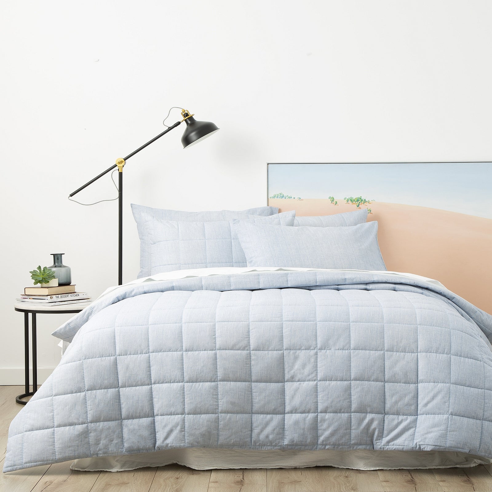 Paradis Washed Chambray Sky Quilted Quilt Cover Set by Park Avenue Super King