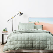 Paradis Washed Chambray Sage Quilted Quilt Cover Set by Park Avenue King