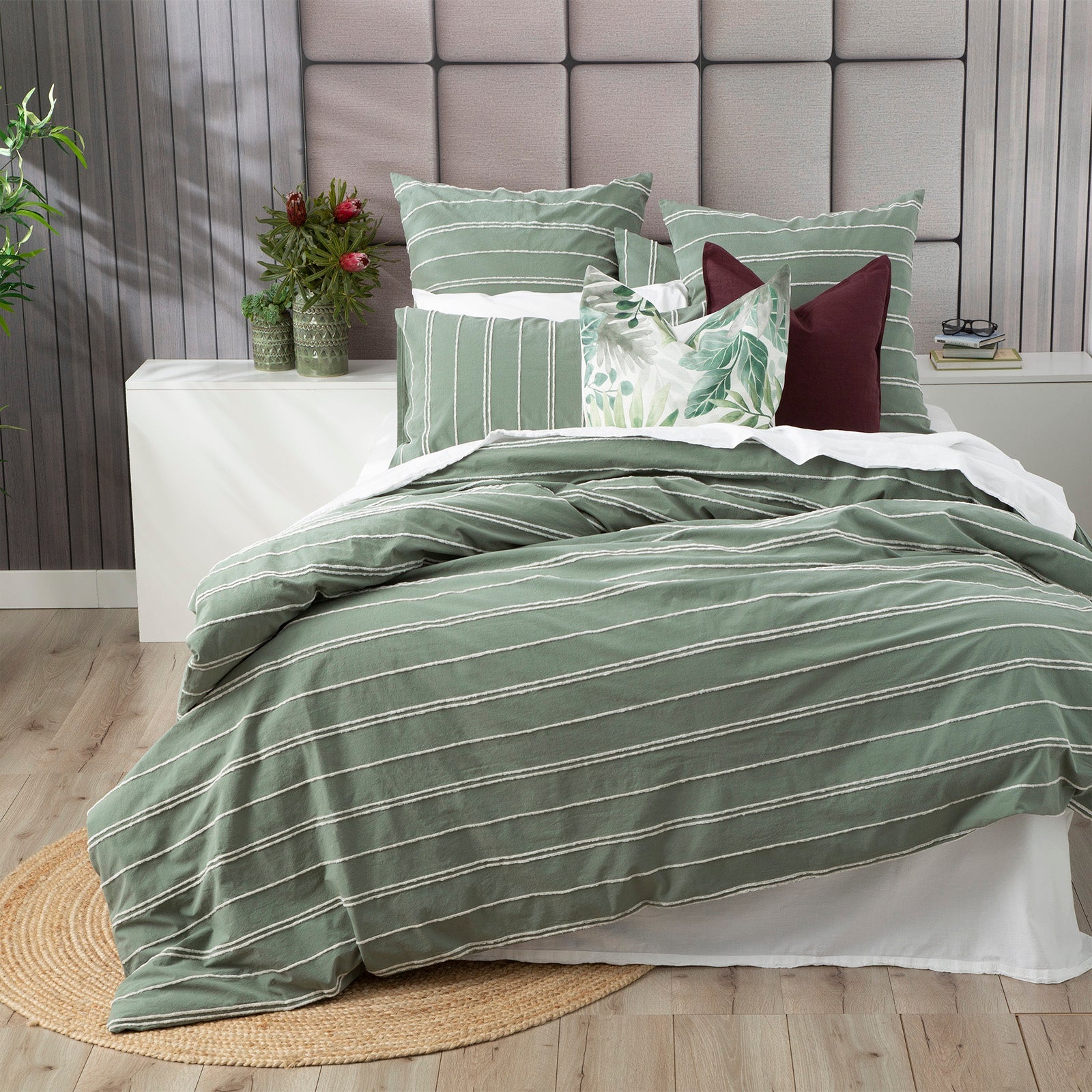 Hudson Sage Vintage Washed Cotton Chenille Quilt Cover Set by Renee Taylor Double