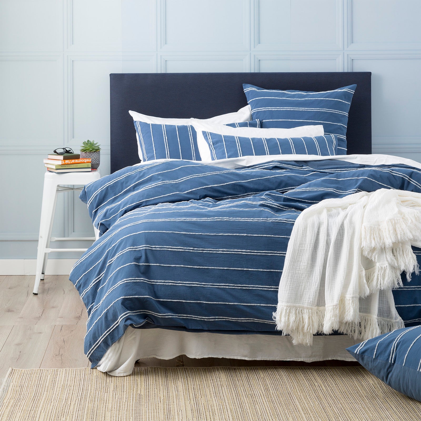 Hudson Blue Vintage Washed Cotton Chenille Quilt Cover Set by Renee Taylor Double