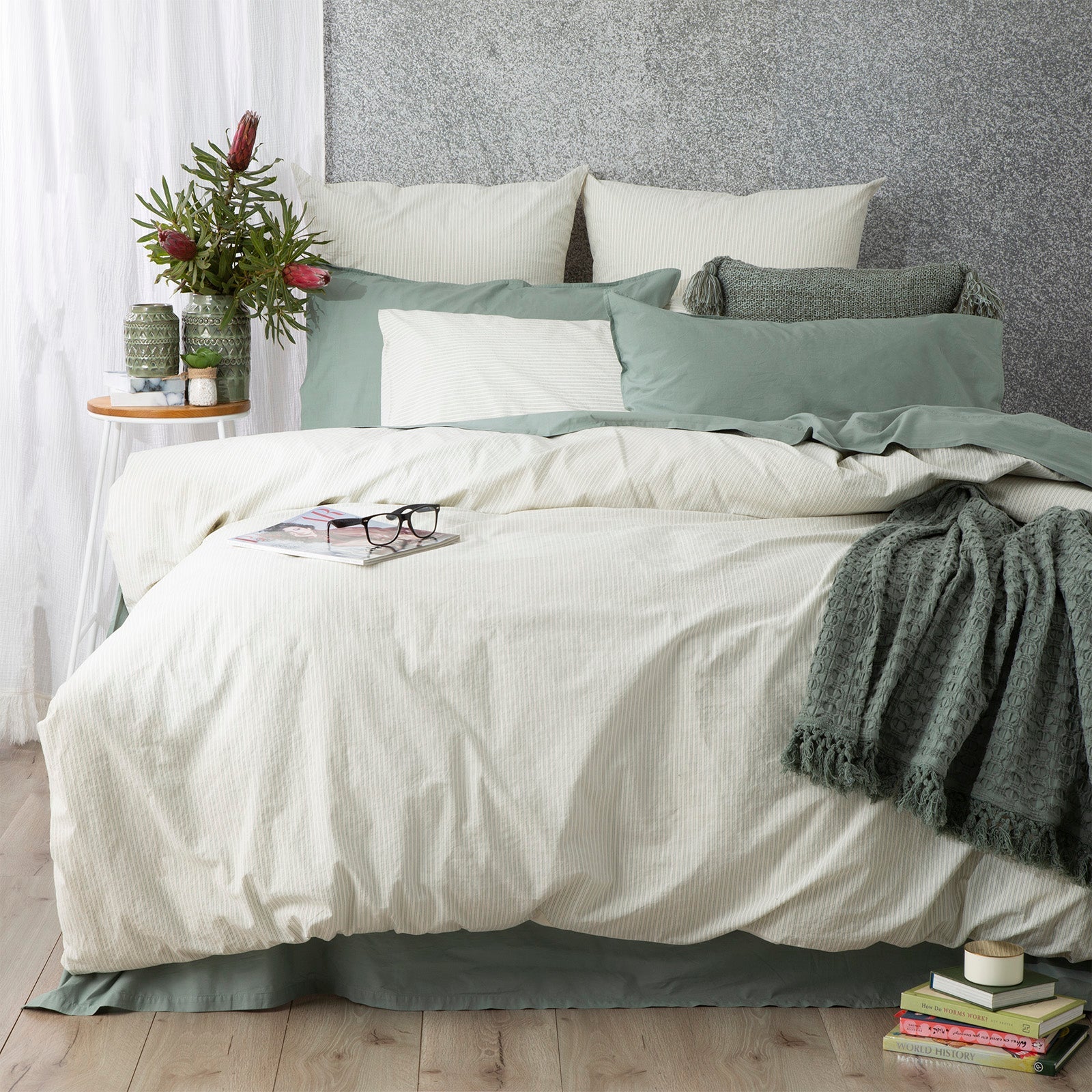 Portifino Yarn Dyed Vintage Washed Cotton Forest Quilt Cover Set by Renee Taylor Double