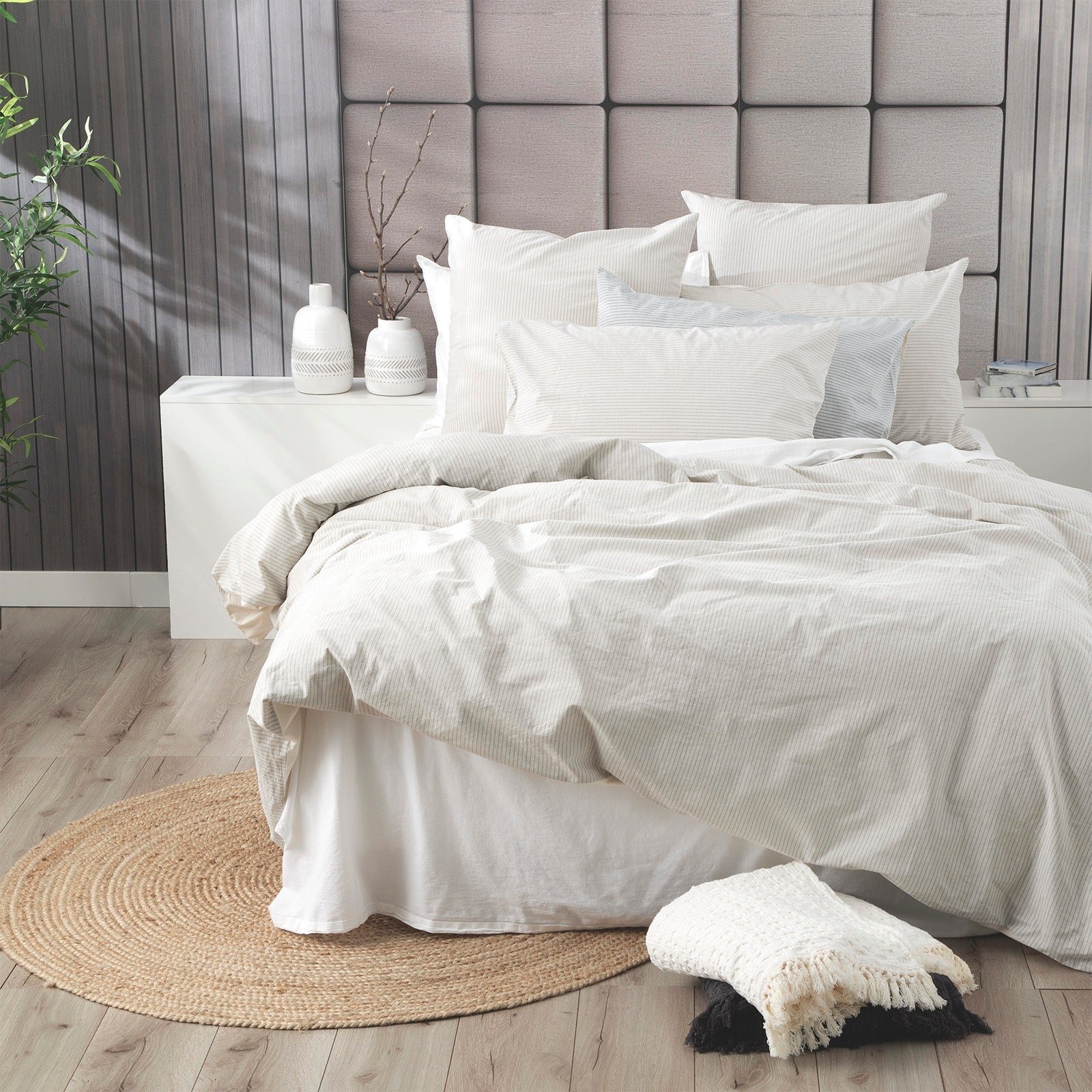 Portifino Yarn Dyed Vintage Washed Cotton Moon Mist Quilt Cover Set by Renee Taylor Double