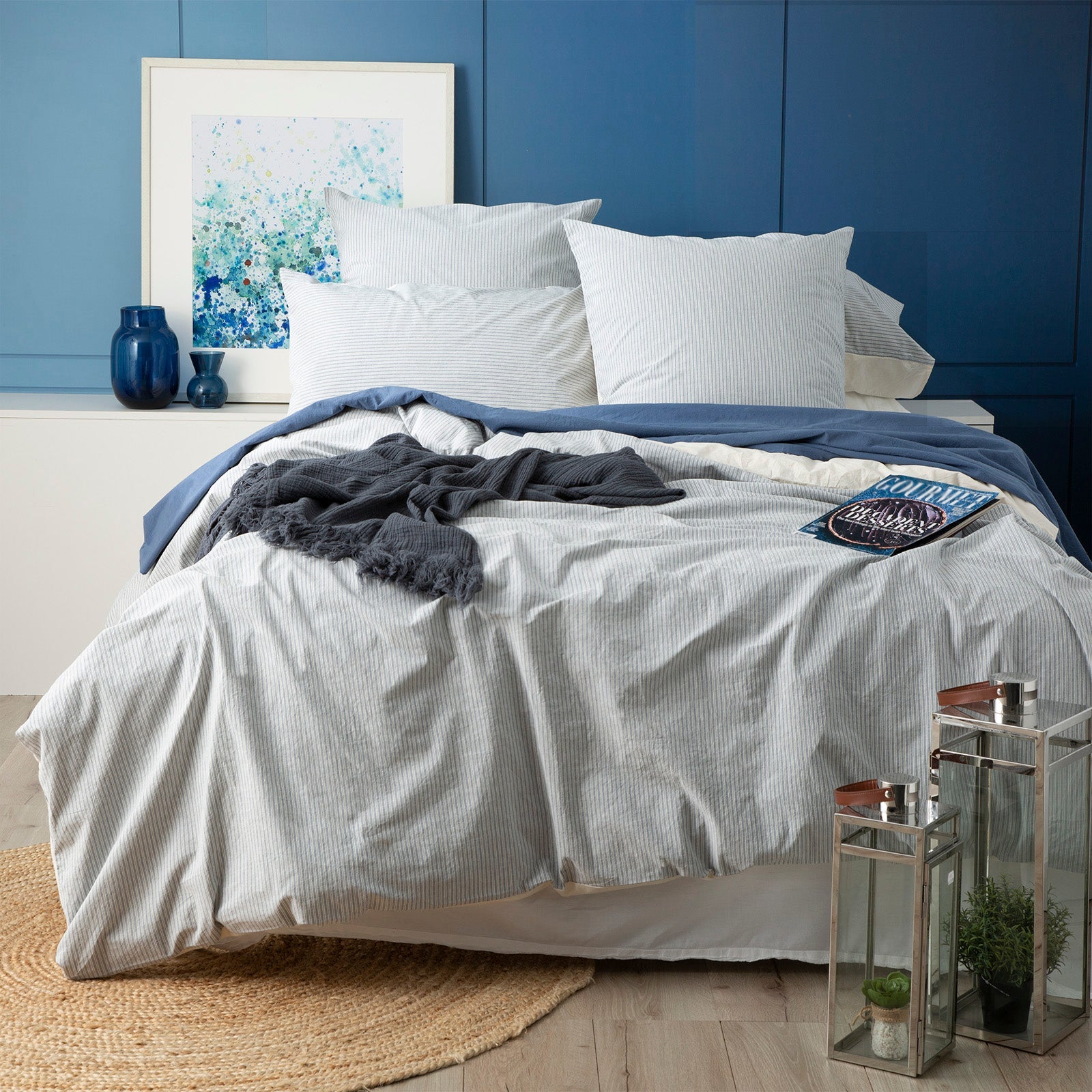 Portifino Yarn Dyed Vintage Washed Cotton Blue Quilt Cover Set by Renee Taylor Double