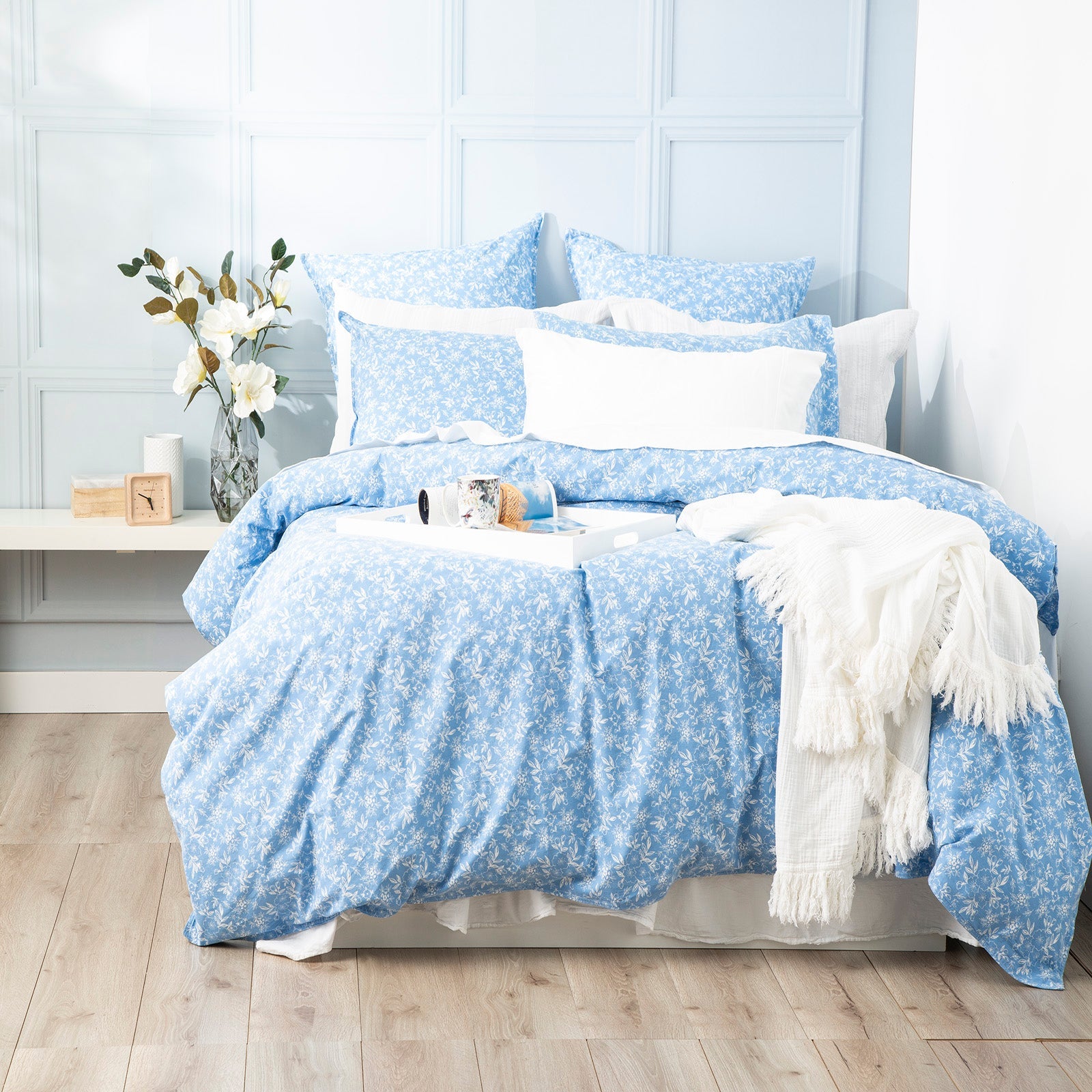 Ditsy Sky European Vintage Washed Printed Cotton Quilt Cover Set by Renee Taylor Queen