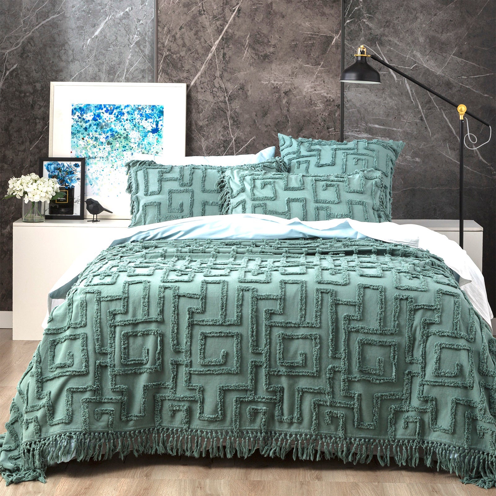 Riley 100% Cotton Vintage Washed Tufted Mineral Bed Cover Set by Renee Taylor Super King