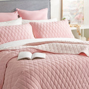 Diamante Vintage Stone Washed Cotton Reversible Quilted Rose Coverlet Set by Renee Taylor Super King