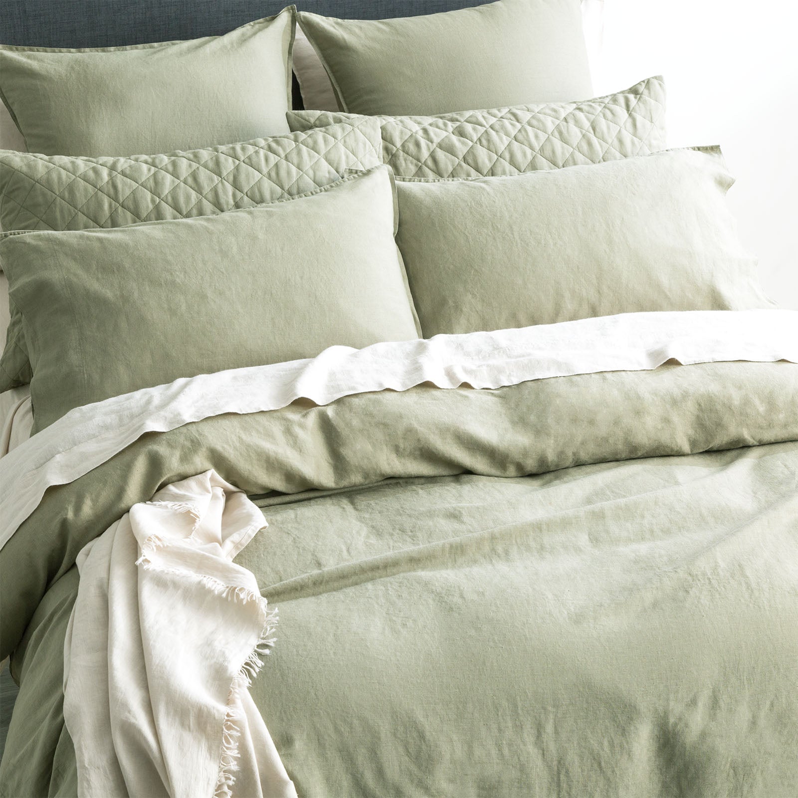 Cavallo Stone Washed 100% French Linen Jade Quilt Cover Set by Renee Taylor King