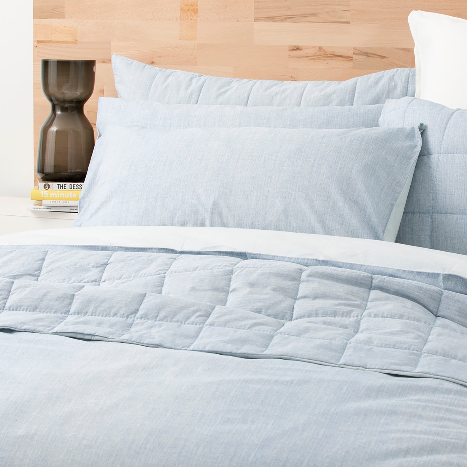 French Blue Chambray Washed Cotton Quilt Cover Set by Renee Taylor Double