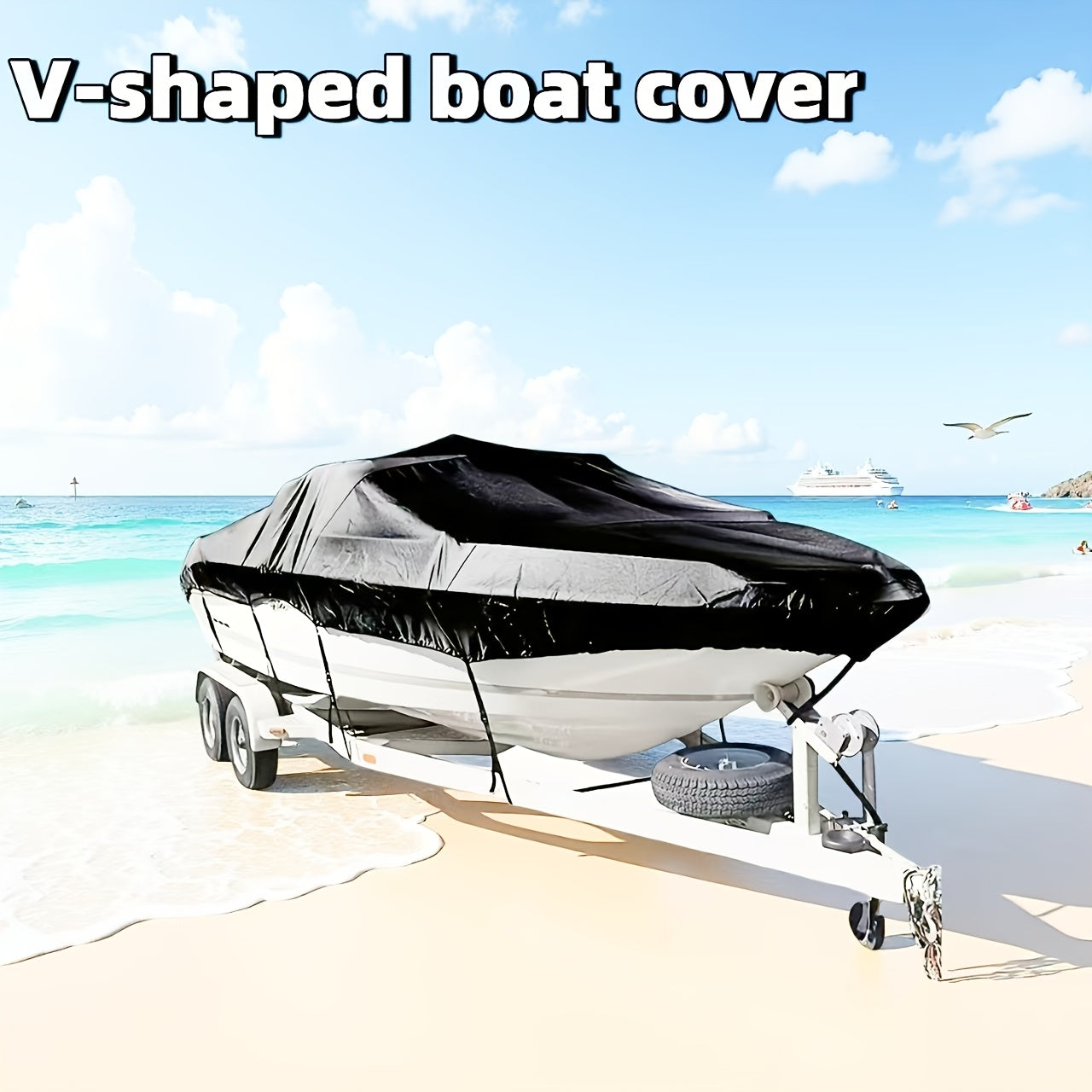 Trailerable Boat Cover – Heavy Duty Waterproof Tarp with Storage Bag, Designed for V-Hull, Fish & Ski, Runabout, Bass & Fishing Boats,11-13FTSilver