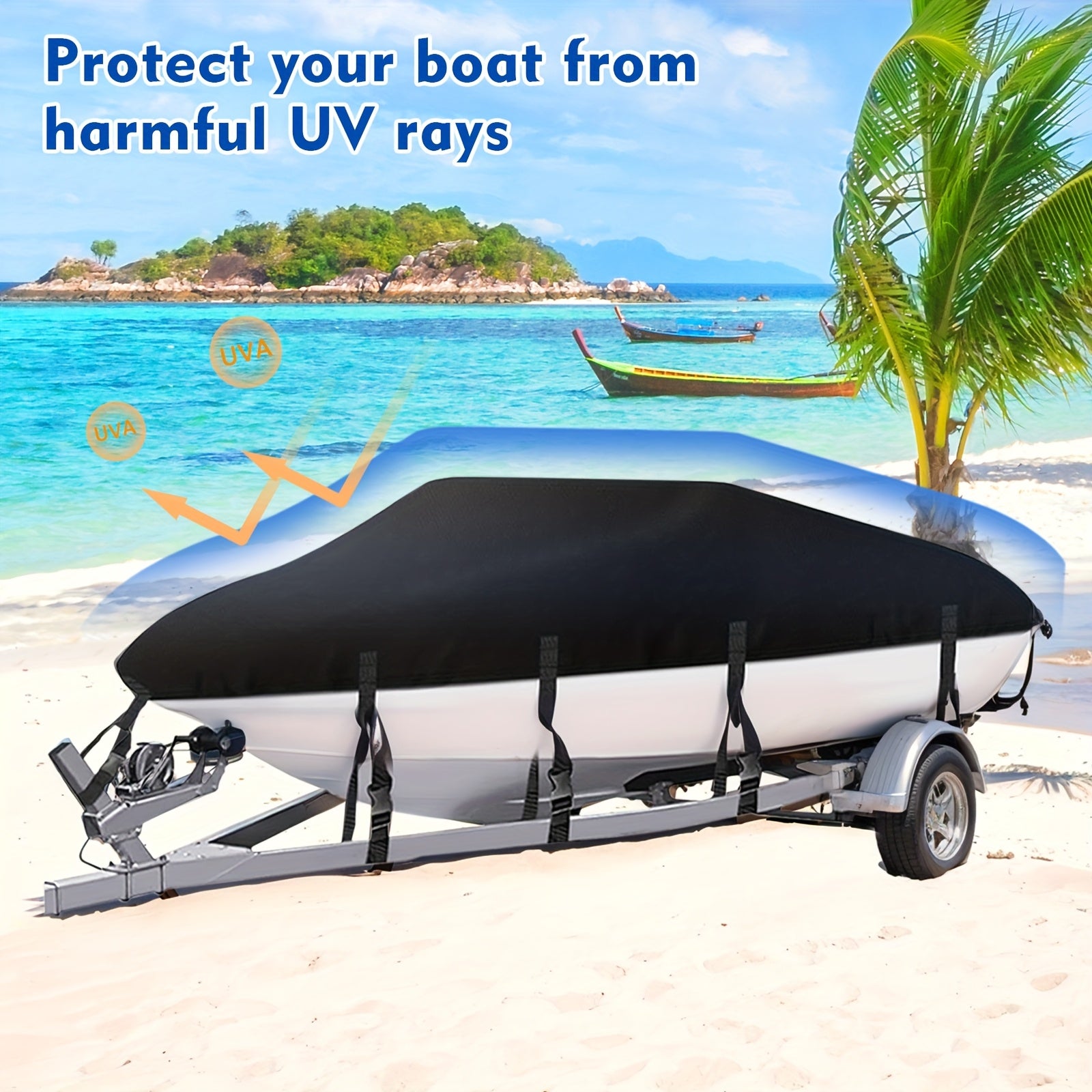 Trailerable Boat Cover – Heavy Duty Waterproof Tarp with Storage Bag, Designed for V-Hull, Fish & Ski, Runabout, Bass & Fishing Boats,14-16FTBlack
