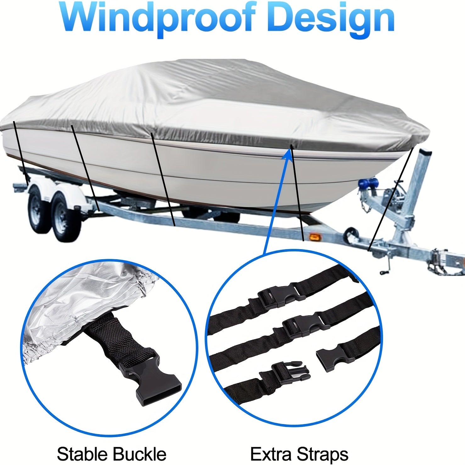 Trailerable Boat Cover – Heavy Duty Waterproof Tarp with Storage Bag, Designed for V-Hull, Fish & Ski, Runabout, Bass & Fishing Boats,17-19FTBlack