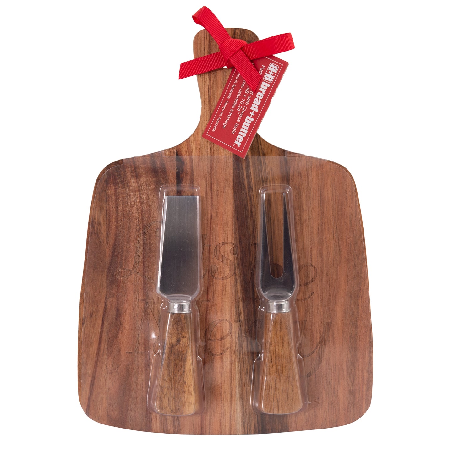 Bread and Butter Rectangle Paddle Food Board with 2 Cheeese Knives