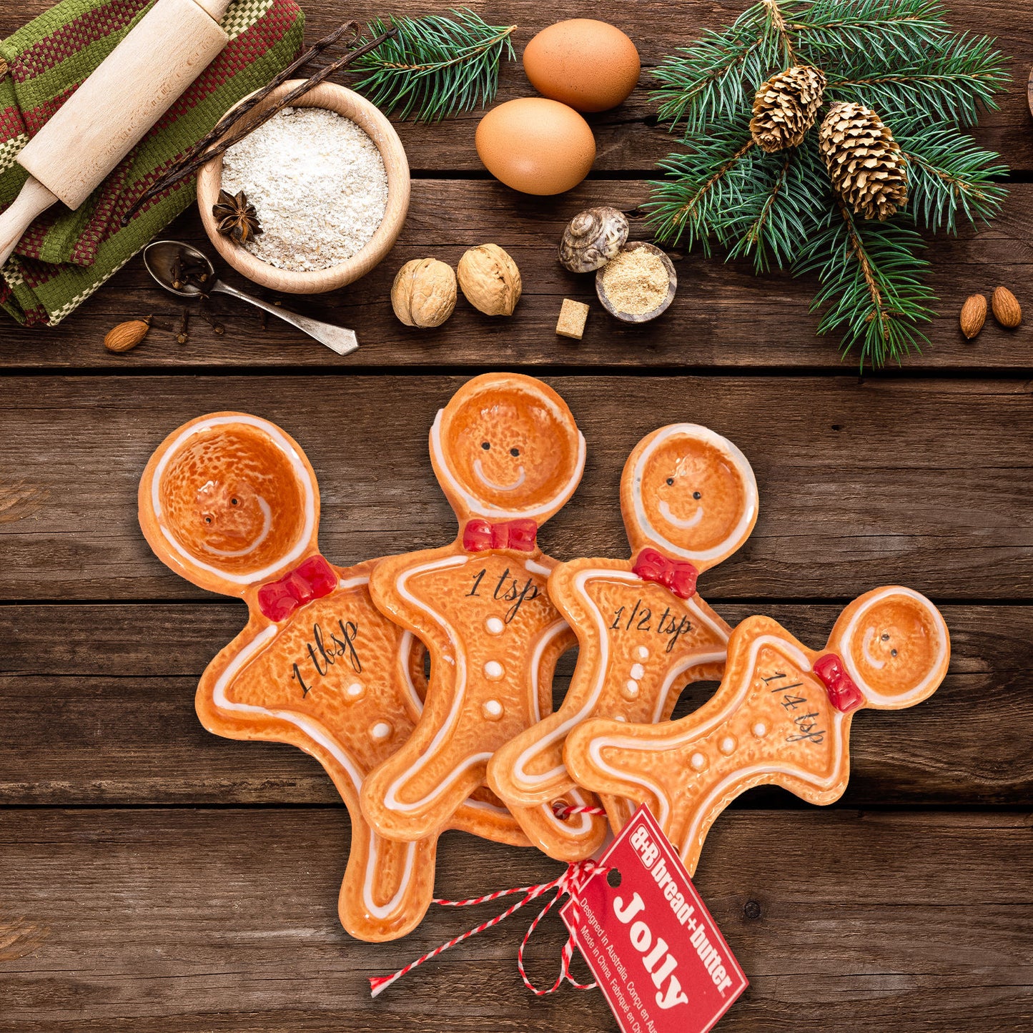 Set of 4 Bread and Butter Figurine Gingerbread Man Spoons