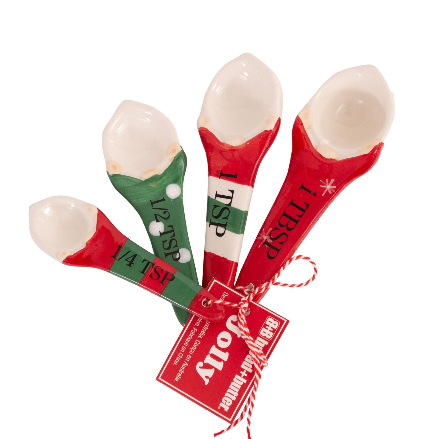Set of 4 Bread and Butter Gnome Measuring Spoons - Green/ Red/ White