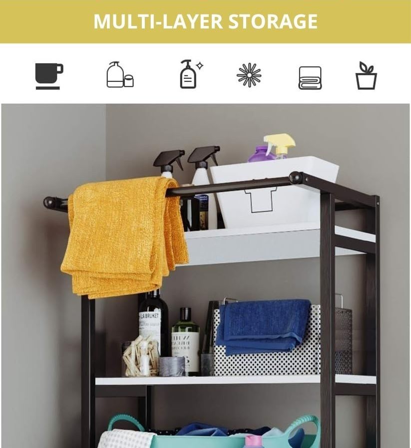 3-Tier Over Washing Machine Storage Rack Laundry Shelf Organizer for Bathroom or Toilet (Black)