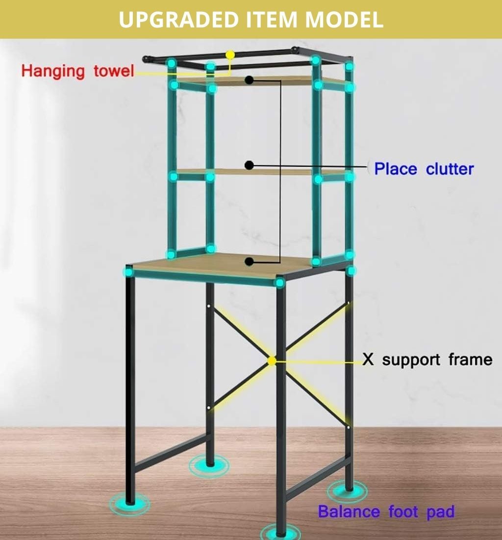 3-Tier Over Washing Machine Storage Rack Laundry Shelf Organizer for Bathroom or Toilet (Black)