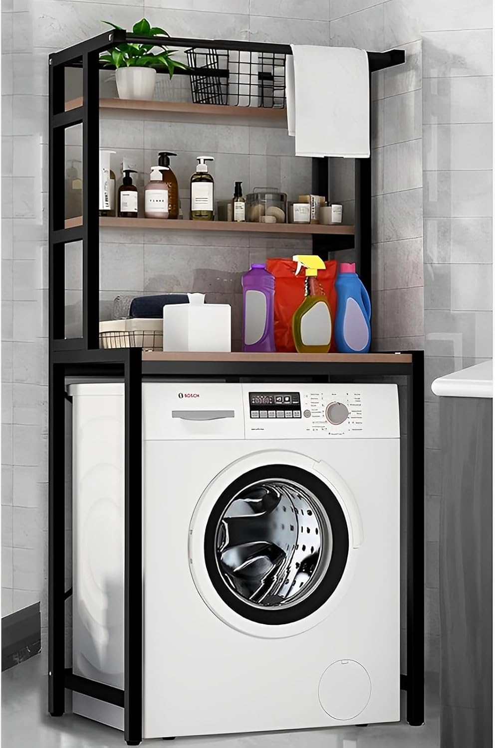 3-Tier Over Washing Machine Storage Rack Laundry Shelf Organizer for Bathroom or Toilet (Black)