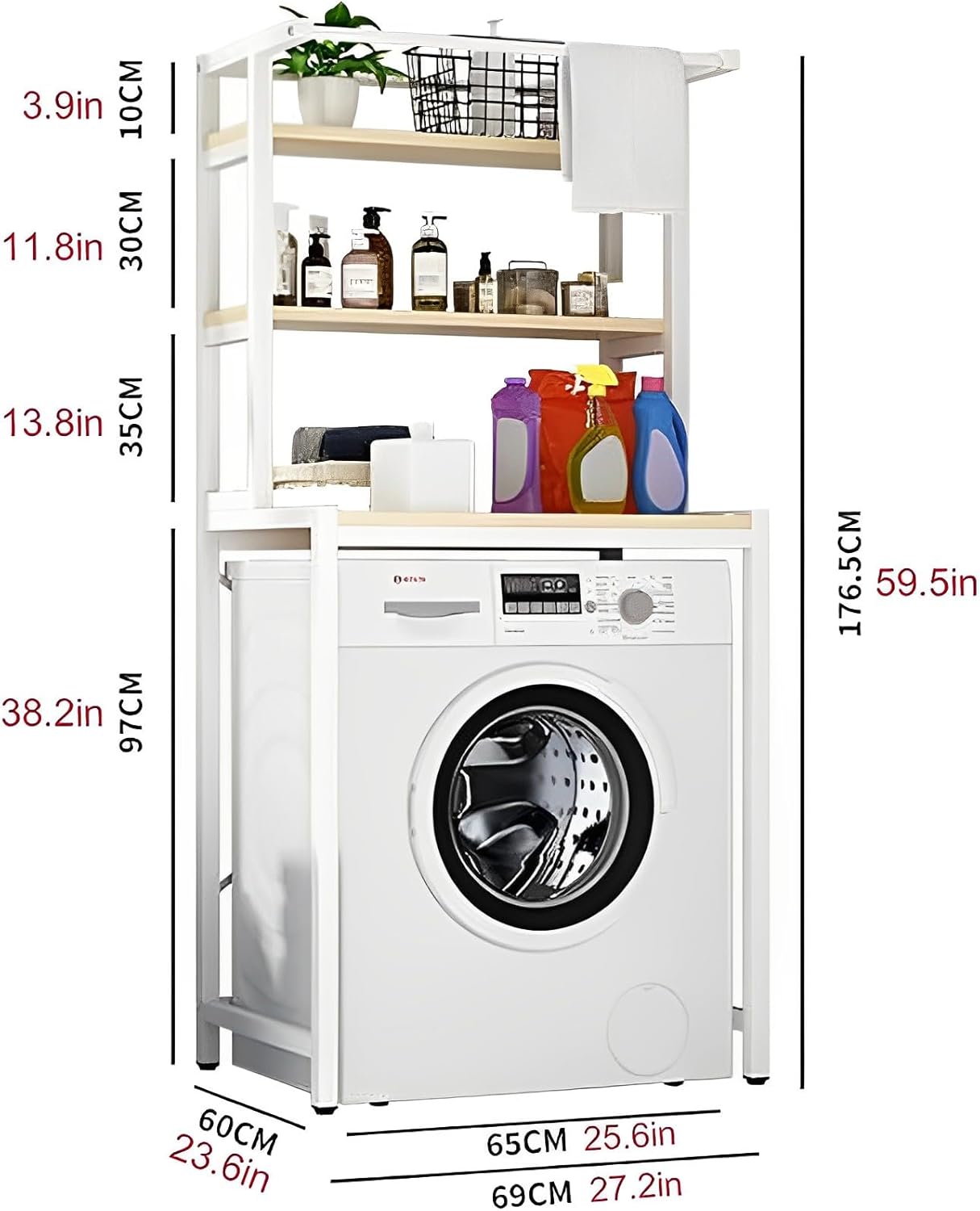 3-Tier Over Washing Machine Storage Rack Laundry Shelf Organizer for Bathroom or Toilet (White)