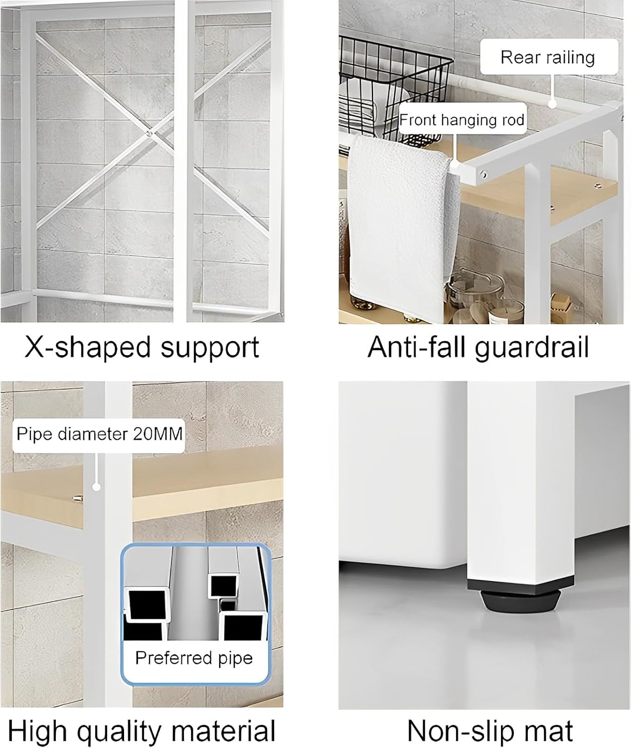 3-Tier Over Washing Machine Storage Rack Laundry Shelf Organizer for Bathroom or Toilet (White)