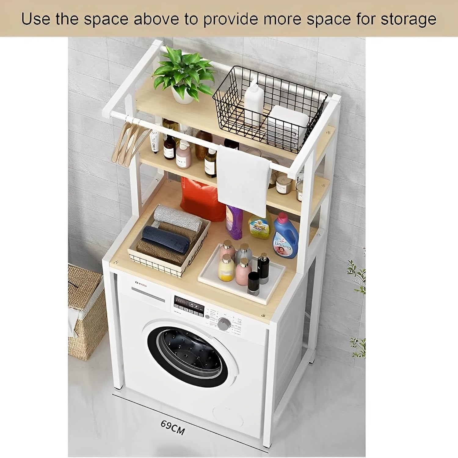 3-Tier Over Washing Machine Storage Rack Laundry Shelf Organizer for Bathroom or Toilet (White)