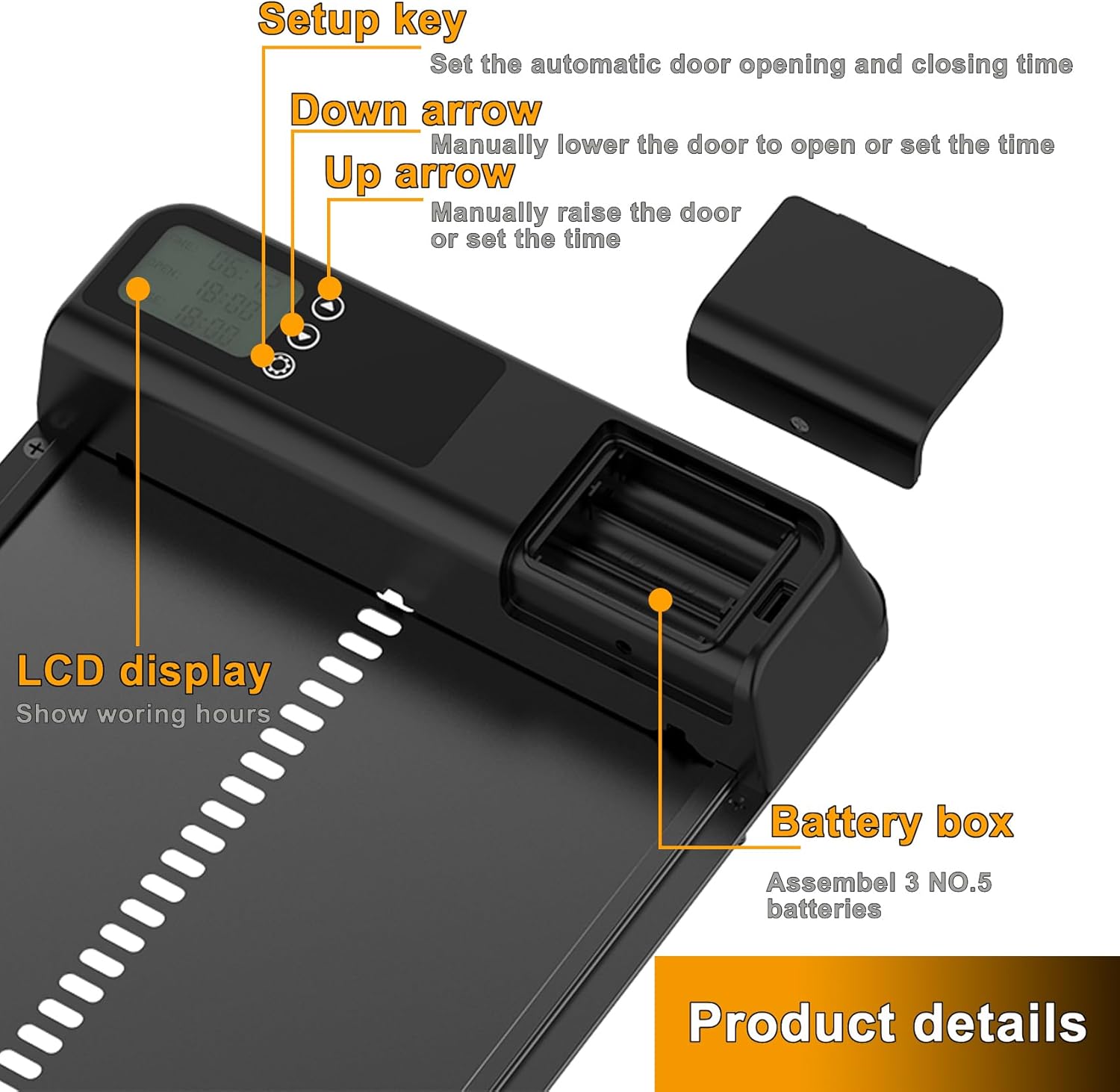 Automatic Chicken Coop Door with Timer & LCD Screen, Anti-Pinch Safety, Easy Battery Operation & Weatherproof for Outdoor Coops