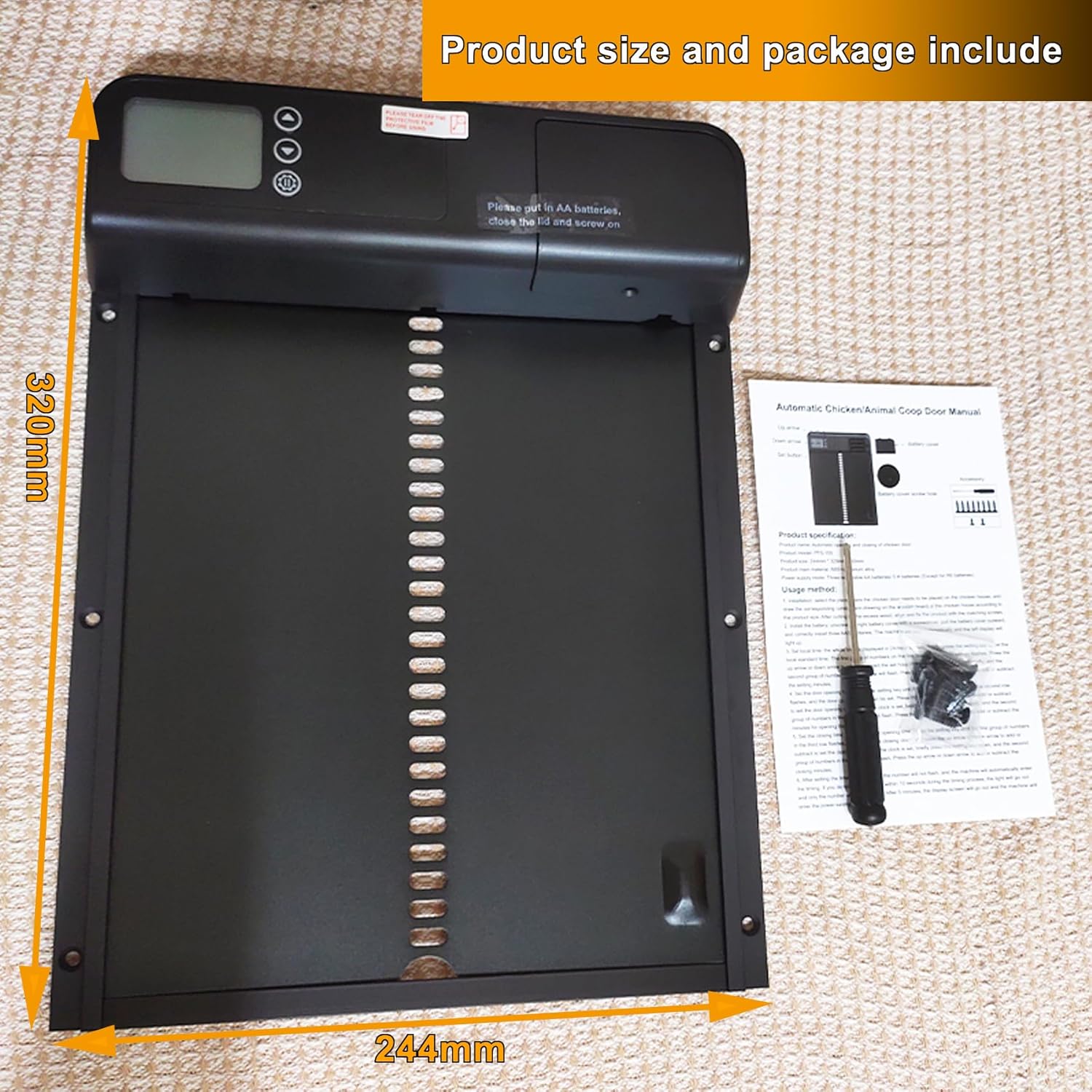 Automatic Chicken Coop Door with Timer & LCD Screen, Anti-Pinch Safety, Easy Battery Operation & Weatherproof for Outdoor Coops