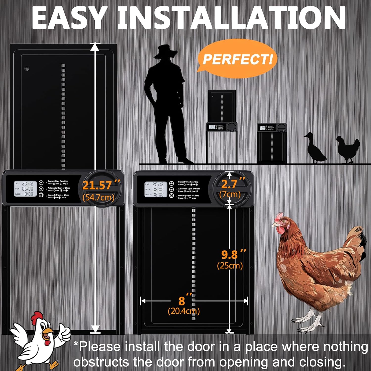 Automatic Chicken Coop Door Opener with Timer Control, Anti-Pinch Protection, LCD Display & Battery Powered for Backyard Chickens